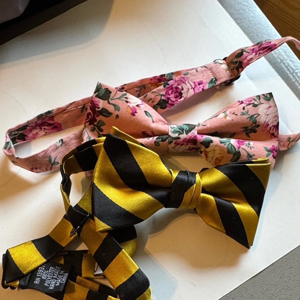 Floral Pink and Striped Yellow Kids Bow Ties